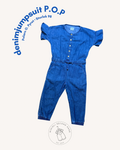 Kortämad jumpsuit i denim - Storlek 98