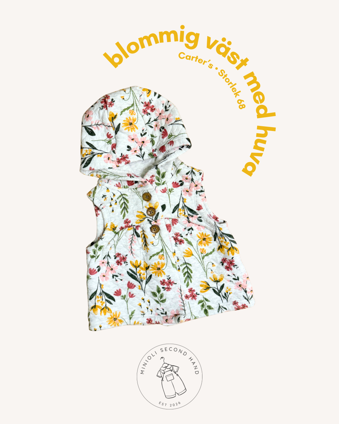 Blommig väst med huva - Storlek 68
