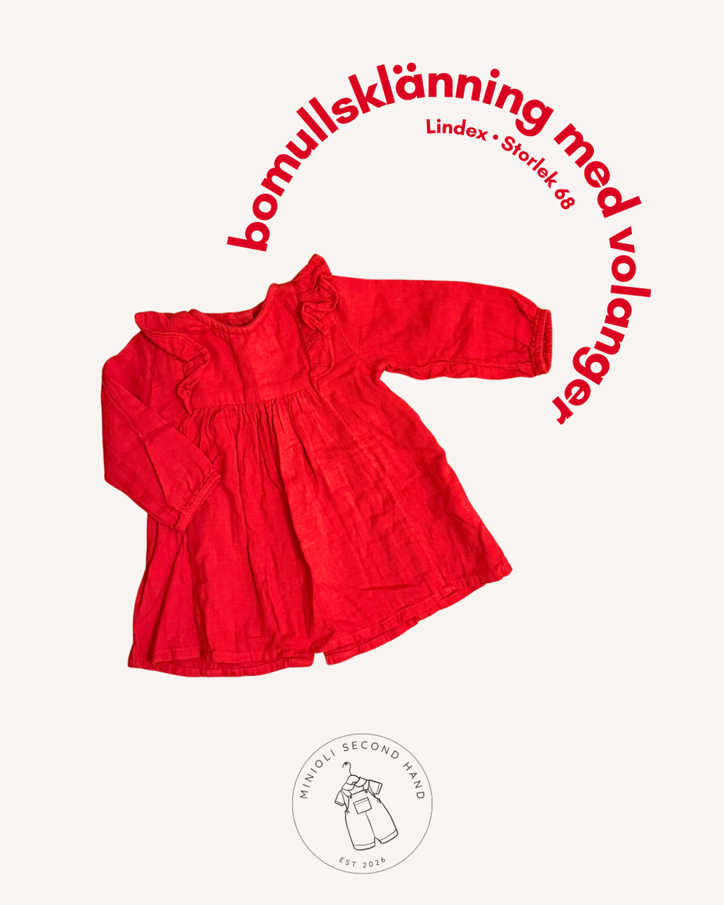 Bomullsklänning med volanger - Storlek 68