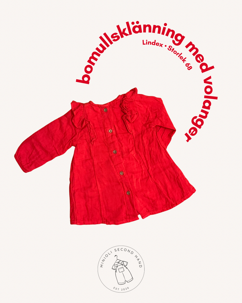 Bomullsklänning med volanger - Storlek 68
